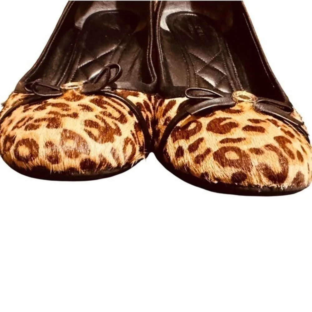 Cole Haan Leopard Print Calf Hair Leather Mini Wedge Almond Ballet  Flats